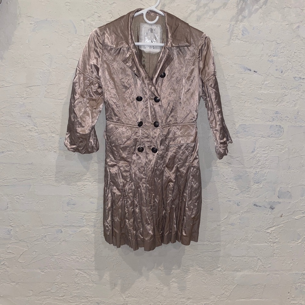 Jackets by Cino Button Front Trench Coat Crinkle Metallic 3/4 Sleeve X-small